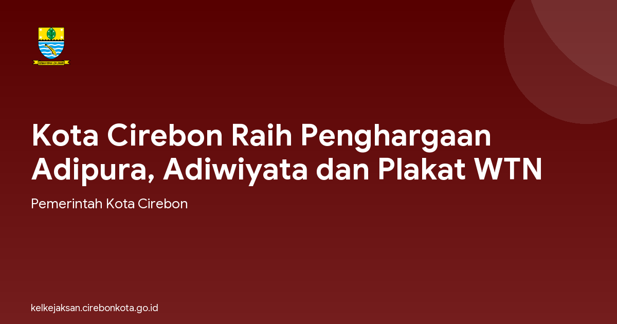 Kota Cirebon Raih Penghargaan Adipura, Adiwiyata dan Plakat WTN